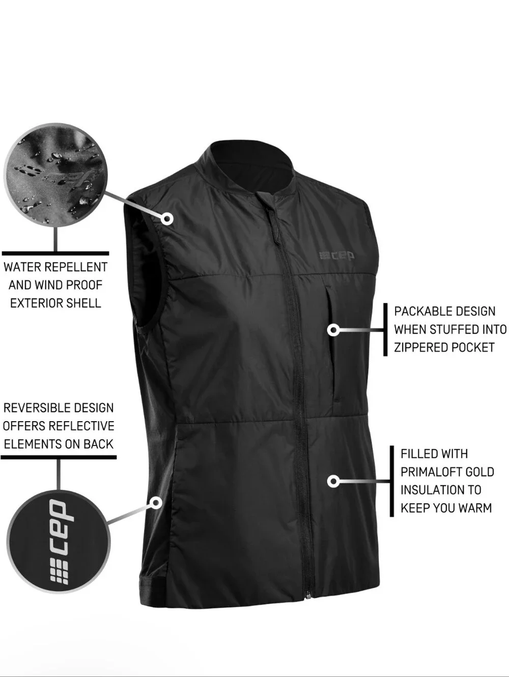Cep Cold Weather Reversible Vest Wind Water Resistant XL